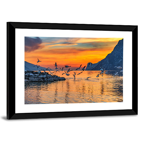 Sunset At Lake Garda In Italy Canvas Wall Art