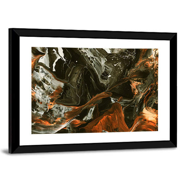 Black and Burnt Orange Marbled Abstract Canvas Wall Art