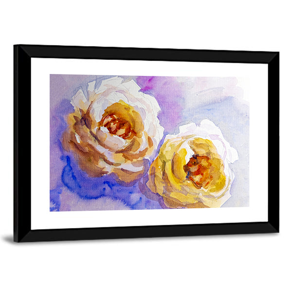 Two Yellow Roses Watercolor Painting Canvas Wall Art