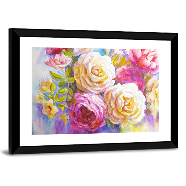 Sketch Of Peonies And Roses Bouquet Canvas Wall Art