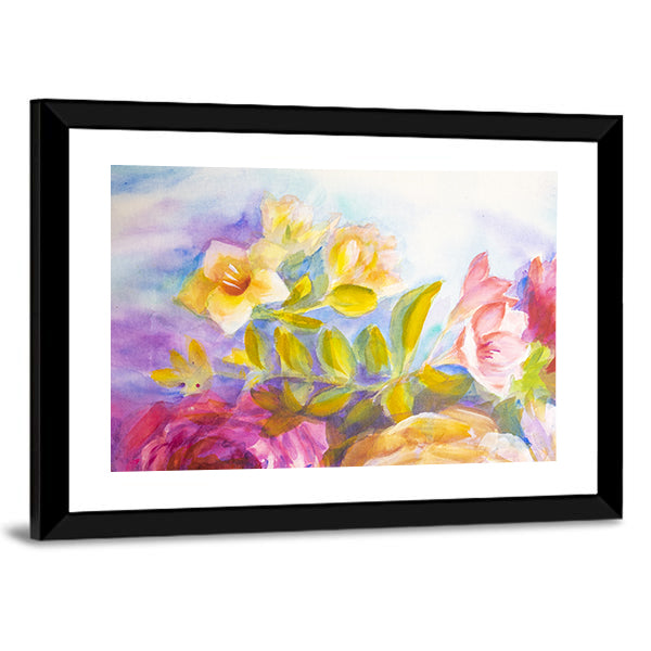 Artistic Peonies And Roses Bouquet Canvas Wall Art