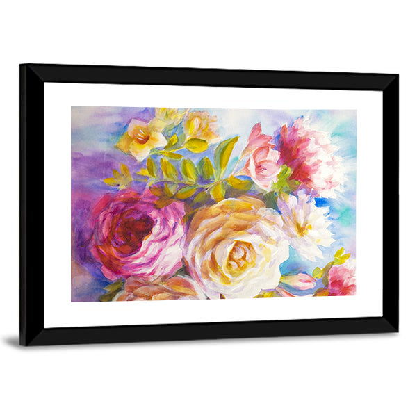 Roses And Peonies Bouquet Canvas Wall Art