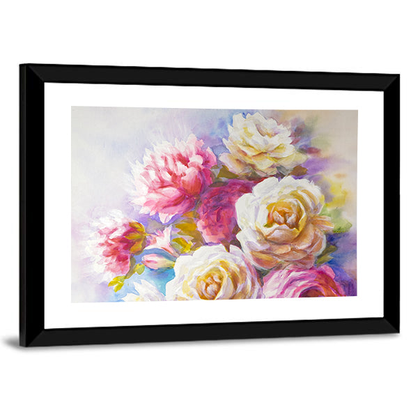 Watercolor Roses And Peonies Sketch Canvas Wall Art