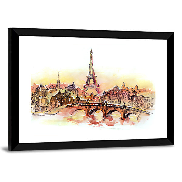 Paris Sunset Skyline with Eiffel Tower Canvas Wall Art