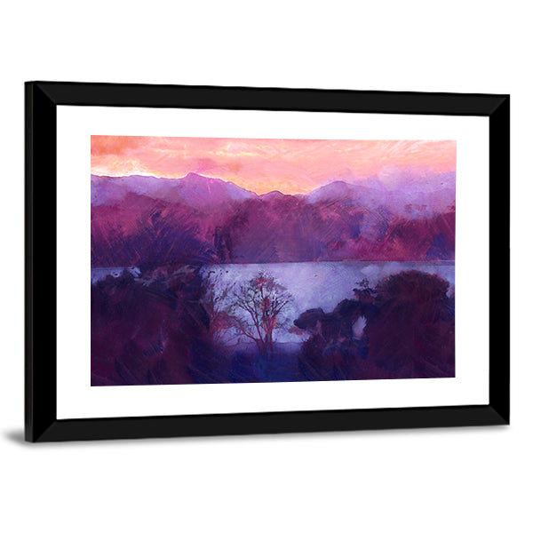 Purple Dusk Over Mountain Lake Canvas Wall Art