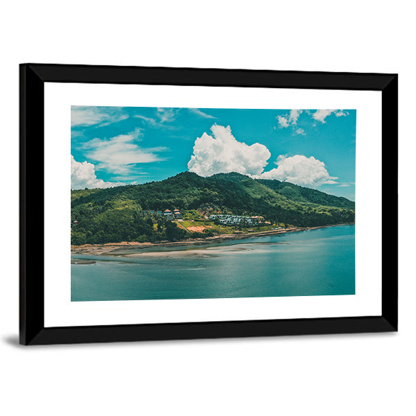 View Of Koh Yao Yai Island In Thailand Canvas Wall Art in white, green and blue, framed print, product view on a white background