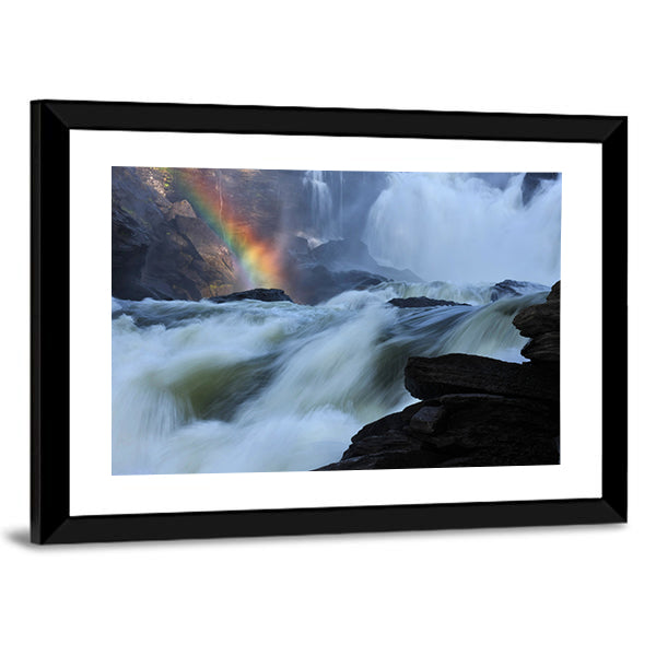Rainbow River Canvas Wall Art in white, gray and blue, framed print, product view on a white background