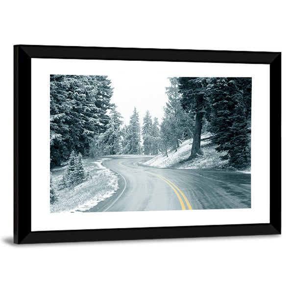 Snow On Mountain Highway In Oregon Canvas Wall Art