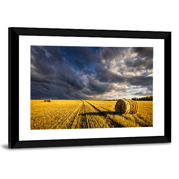 Golden Haystacks Field Canvas Wall Art