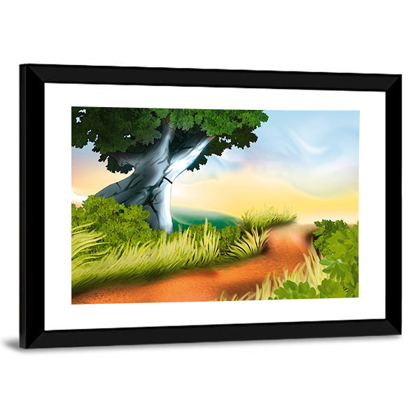 Winding Dirt Track Illustration Canvas Wall Art