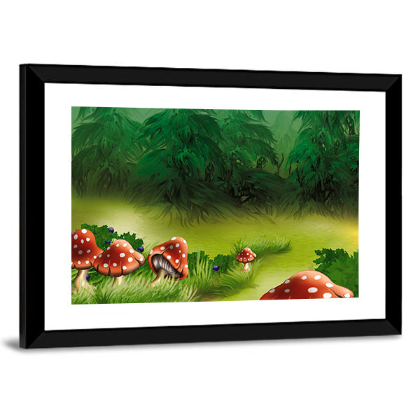 Fly Agarics Mushrooms Illustration Canvas Wall Art