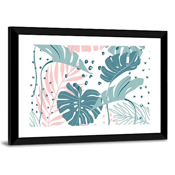 Monstera &amp; Palm Leaves Abstract Canvas Wall Art