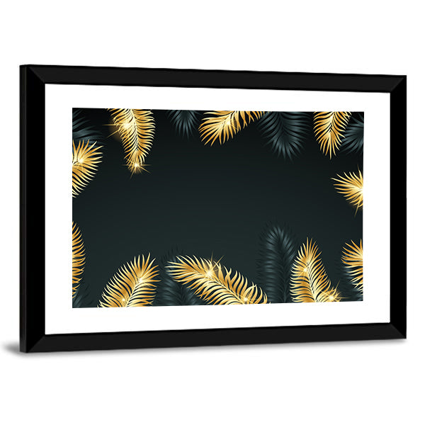 Golden Tropical Palm Leaves Canvas Wall Art