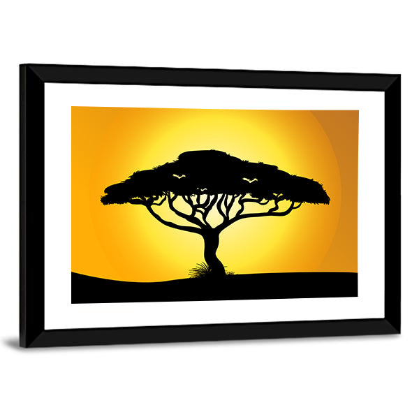 African Savanna Sunset Silhouette Canvas Wall Art