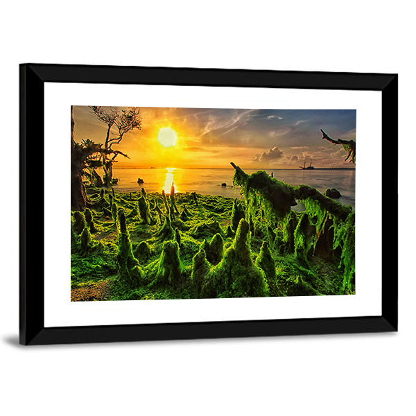 Moss-covered Mangrove Roots at Sunset Canvas Wall Art