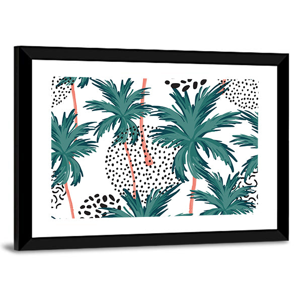 Teal Palm Fronds Pattern Canvas Wall Art