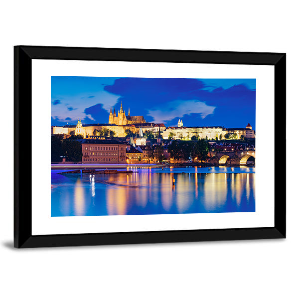 Night View Of Prague Castle Canvas Wall Art