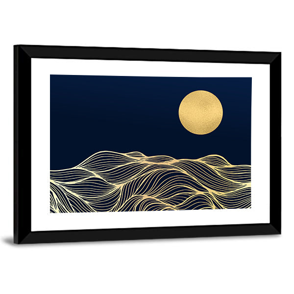 Golden Sun Over Wavy Blue Hills Canvas Wall Art