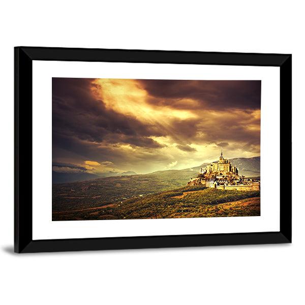 Medieval Castle on Hill at Sunset Canvas Wall Art