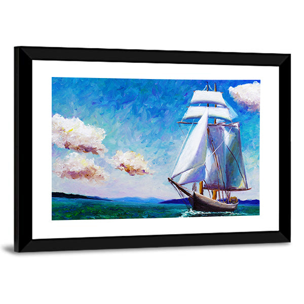 Oil Painted Sailing Boat Canvas Wall Art