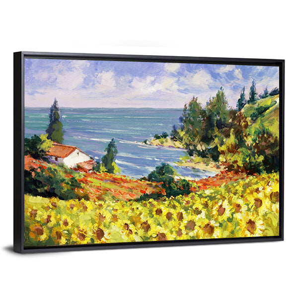 Sunflower Cottage by the Sea Canvas Wall Art