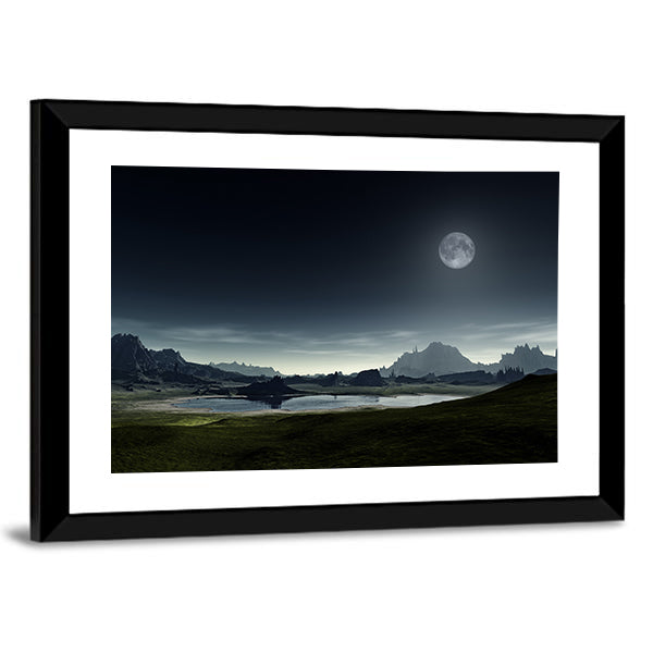 Moonlit Mountain Lake Canvas Wall Art