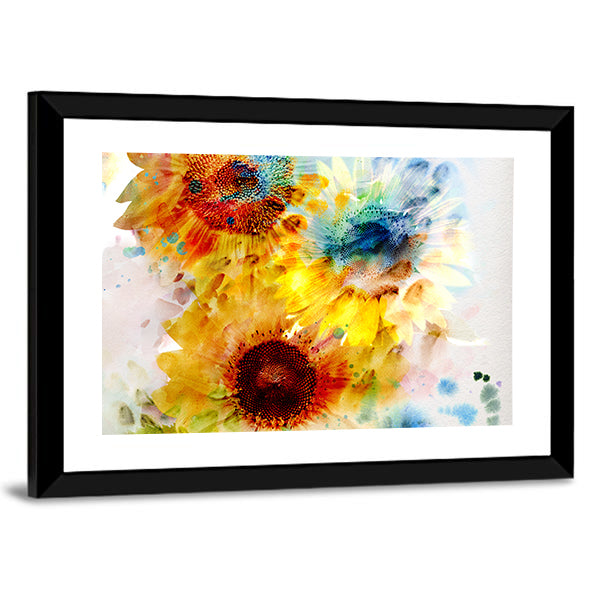 Watercolor Sunflowers Close-up Canvas Wall Art