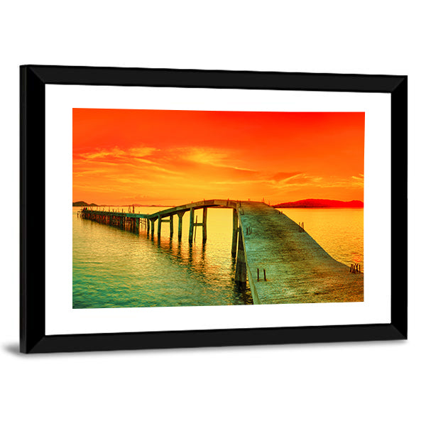 Sunset Over The Sea Pier Canvas Wall Art