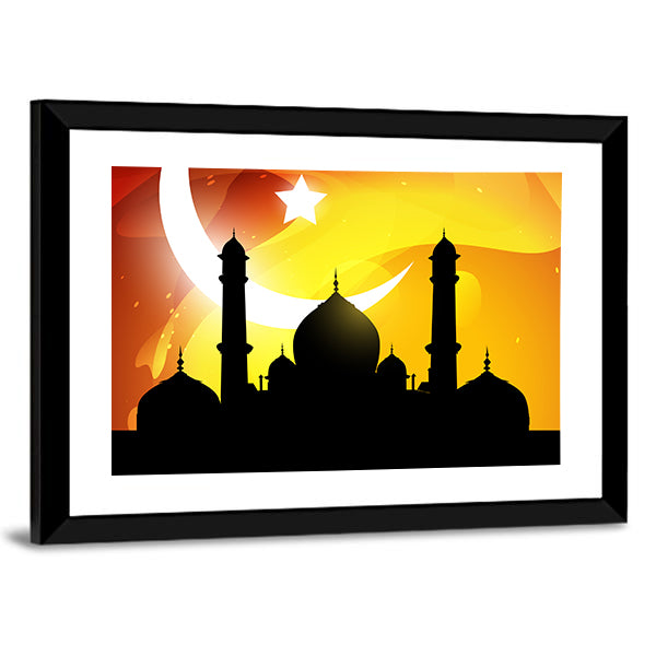 Glowing Ramadan Mosque Silhouette Canvas Wall Art