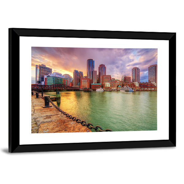 Boston Harbor Skyline at Sunset Canvas Wall Art