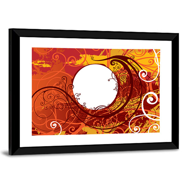 Maroon Floral Scrollwork Ornament Canvas Wall Art