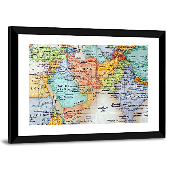 Map Of Middle East Canvas Wall Art