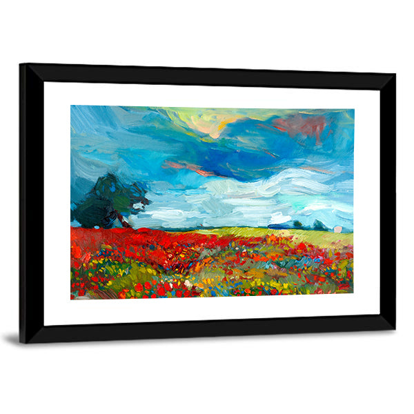 Red Poppy Field Abstract Landscape Canvas Wall Art