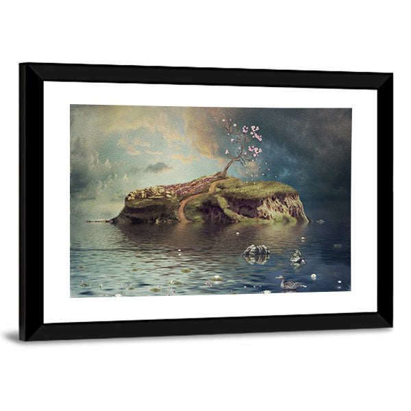 Calm River Island at Dusk Canvas Wall Art