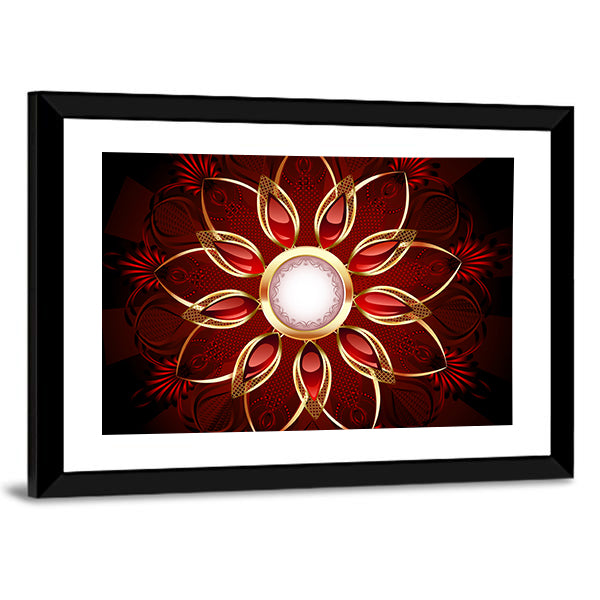 Modern Red and Gold Floral Mandala Canvas Wall Art