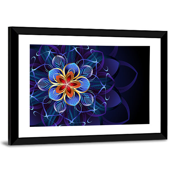Navy Blue Geometric Flower Mandala Canvas Wall Art