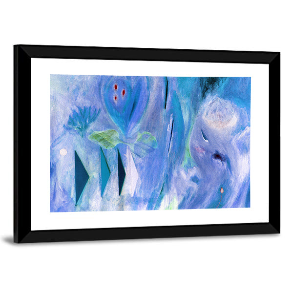 Dreamlike Blue Abstract with Stylized Face Canvas Wall Art