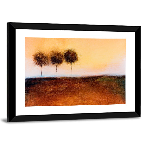 Abstract Three Trees in Autumn Field Canvas Wall Art