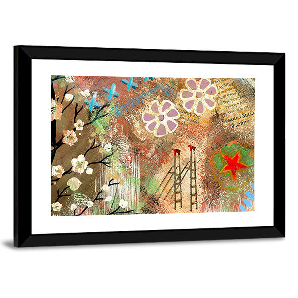 Vintage Cherry Blossom Collage Canvas Wall Art