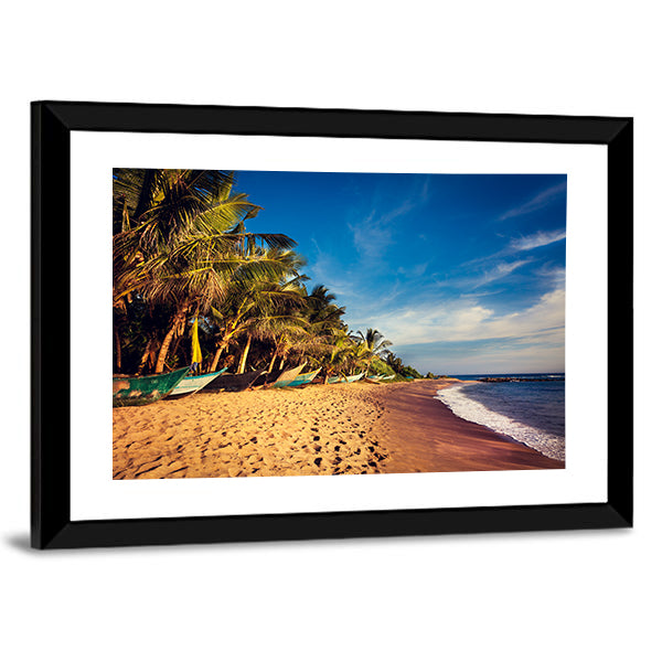 Boats On A Tropical Beach In Mirissa South Sri Lanka Canvas Wall Art