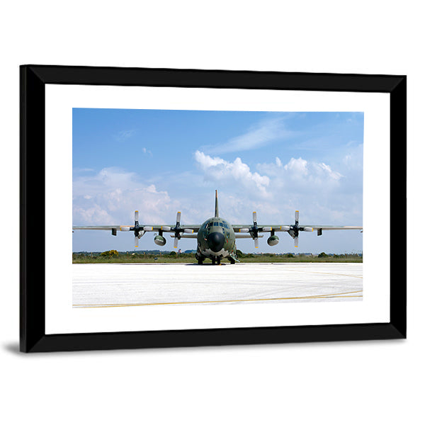 Military Airplane Parked At An Airbase Canvas Wall Art