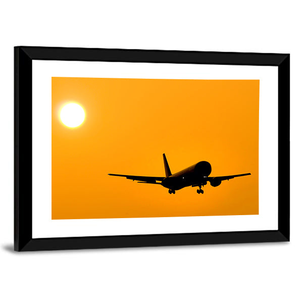 Aircraft Landing At Sunset Canvas Wall Art