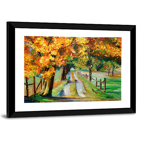 Country Road Through Golden Maples Canvas Wall Art