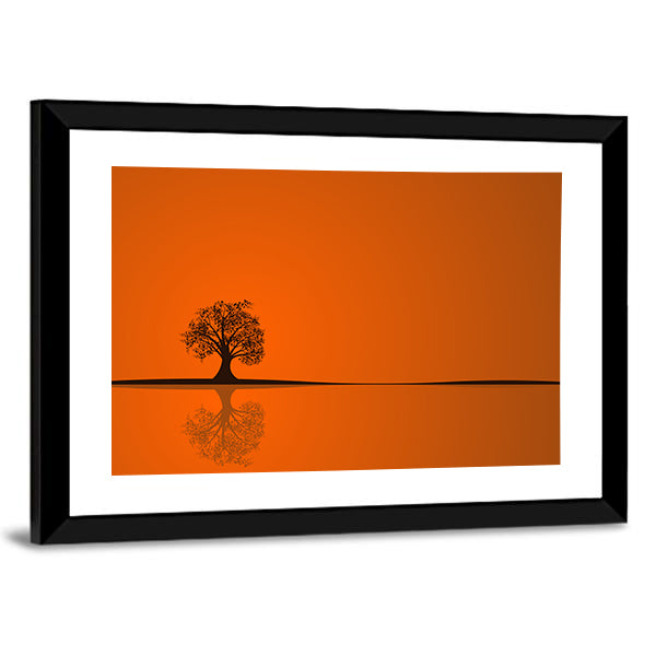 Solitary Tree at Sunset Reflection Canvas Wall Art