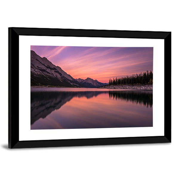 Medicine Lake At Sunset In Canadian Rockies Canvas Wall Art