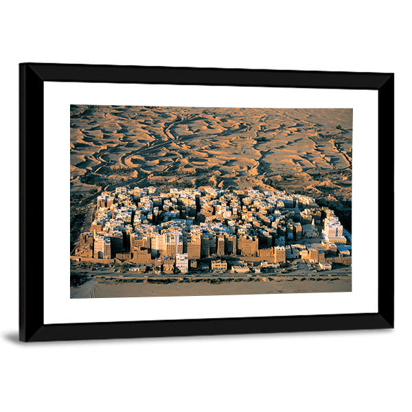 Desert Settlement at Golden Hour Canvas Wall Art