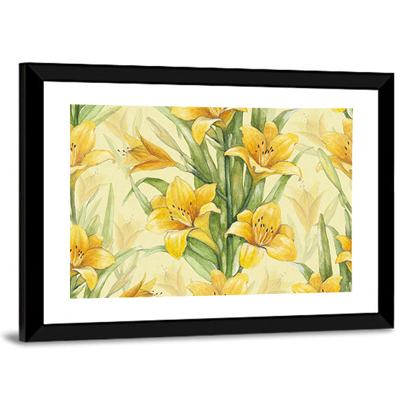 Yellow Lily Floral Pattern Canvas Wall Art
