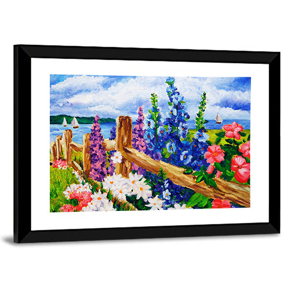 Summer Wildflowers by Split-rail Fence Canvas Wall Art