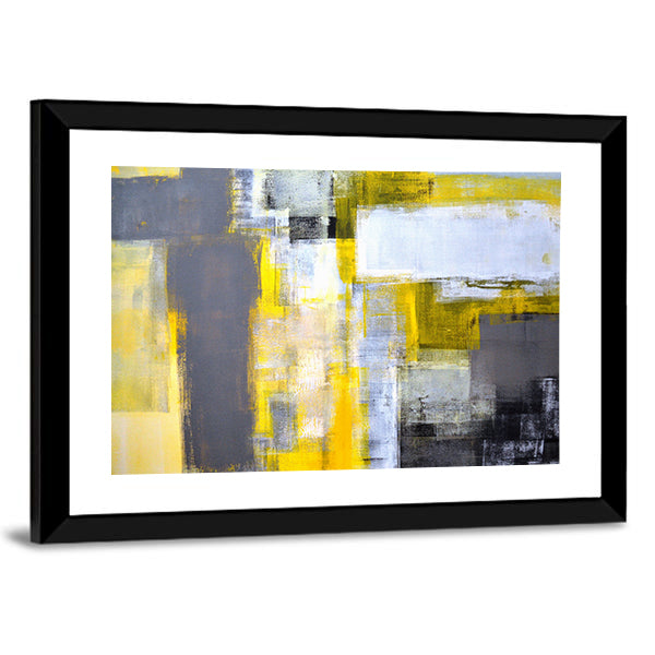 Layered Geometric Abstract with Yellow Bars Canvas Wall Art