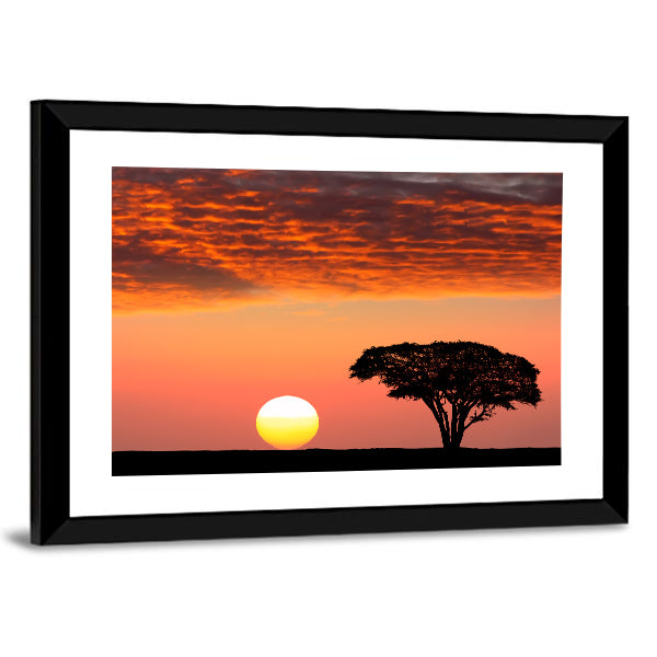 Sunset In The Serengeti Park In Tanzania Canvas Wall Art